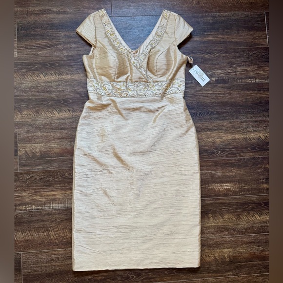 Annabelle Champagne Beaded Sheath Dress Size 16 NWT - Picture 11 of 11